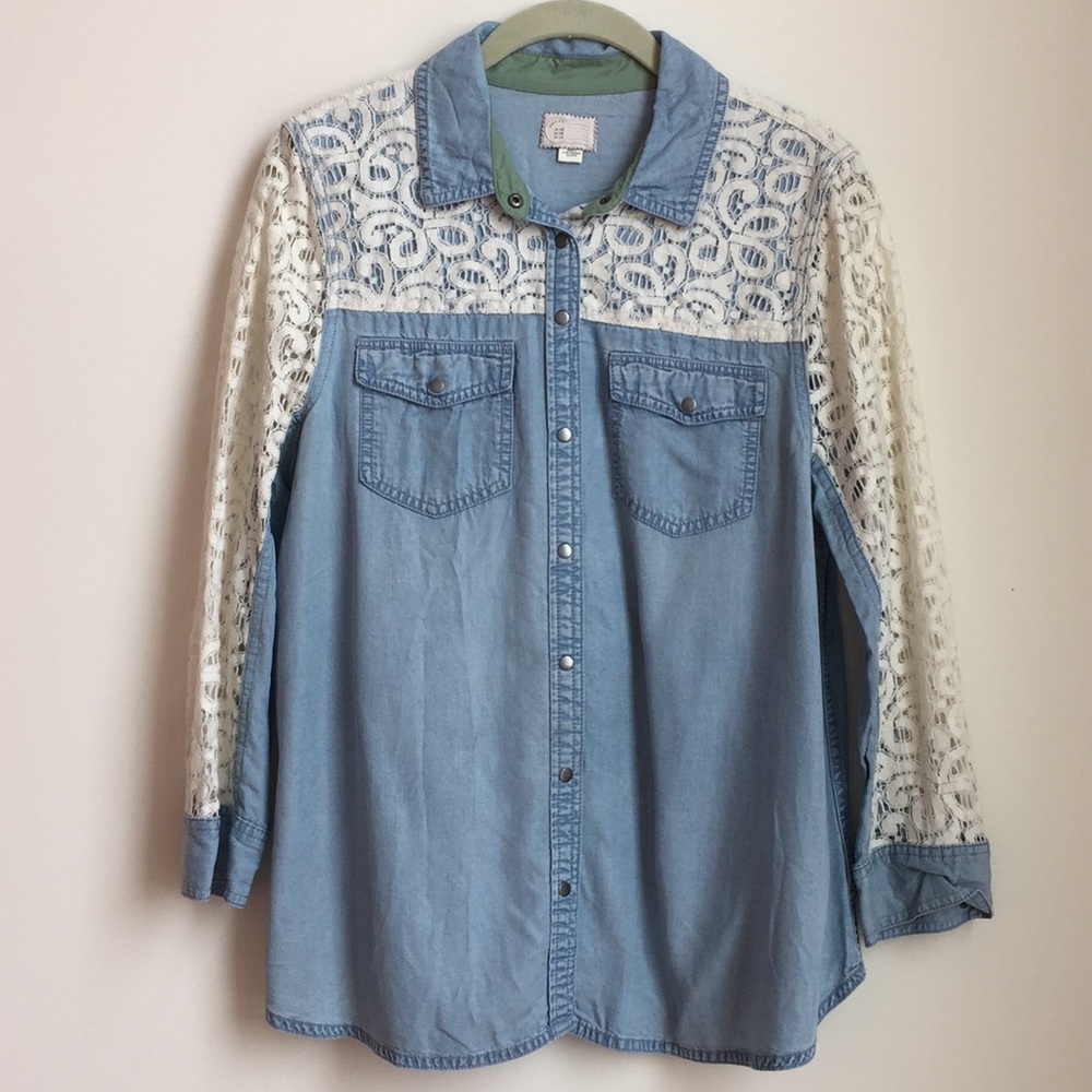 Anthropologie 9-H15 STCL Chambray Lace Shirt